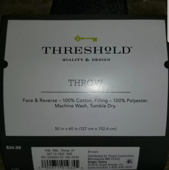 NWT- THRESHOLD BROWN THROW- BROWN - Picture 2 of 2